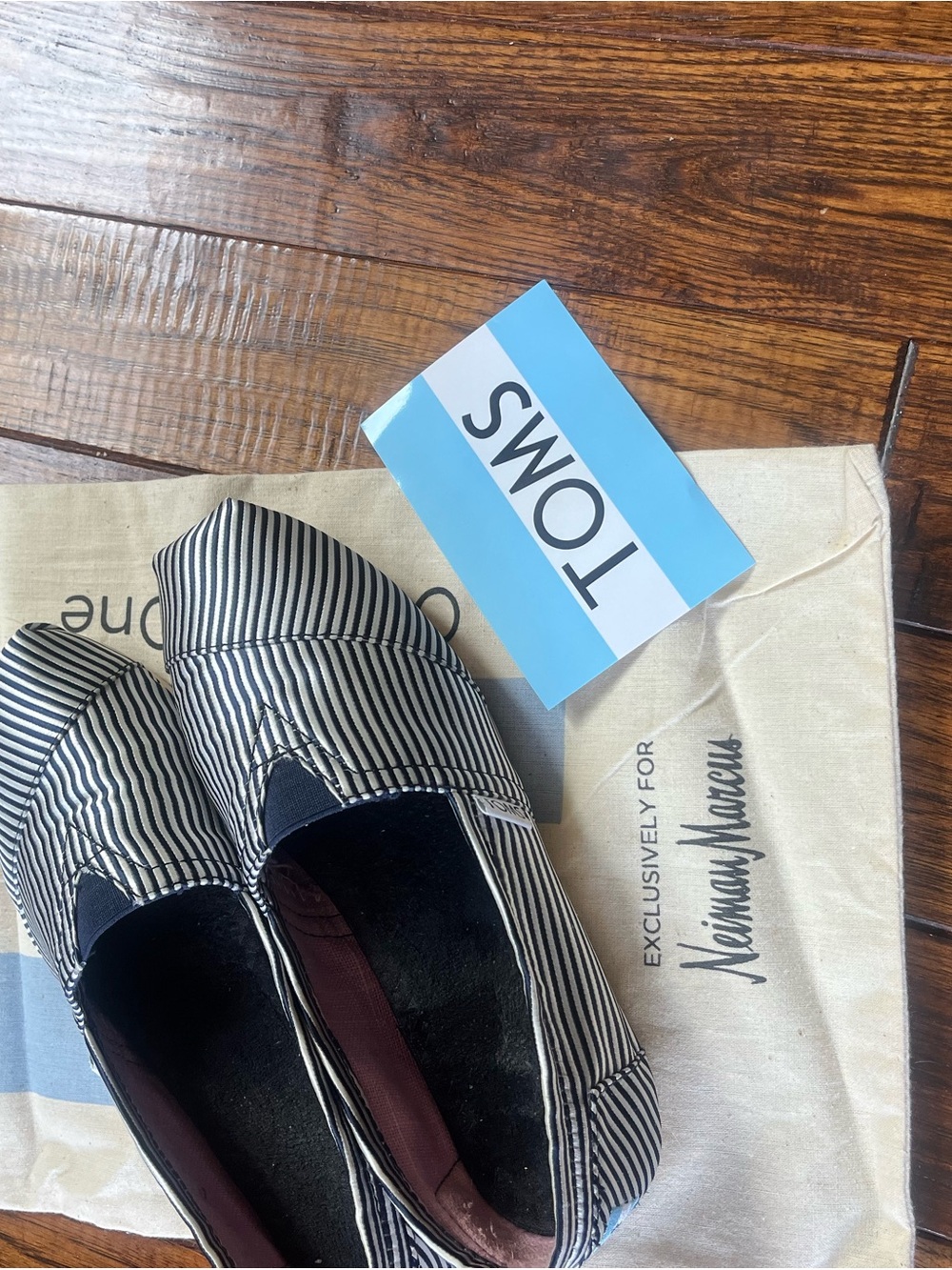 TOMS Stripe Slip-On Moccasins in Navy and White